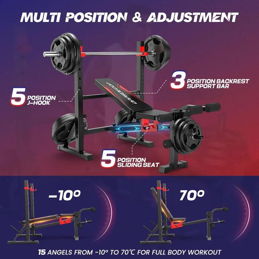 Foldable Adjustable Weight Bench Set with Squat Rack and Leg Extension/Curl