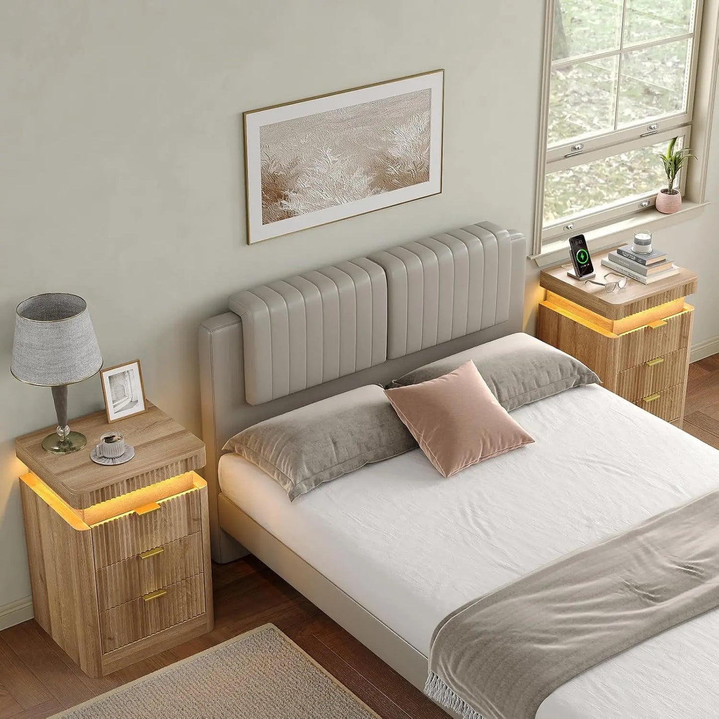Fluted Night Stand with Charging Station