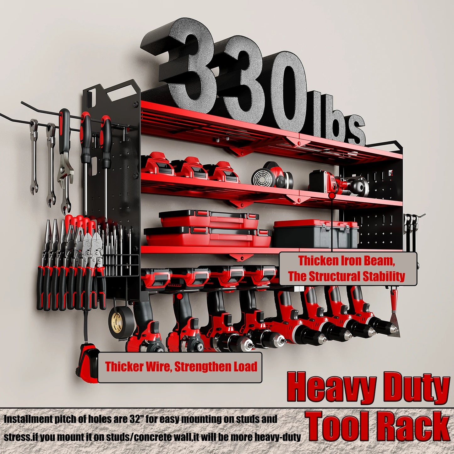 Heavy Duty Tool Organizer Wall Mount with Charging Station
