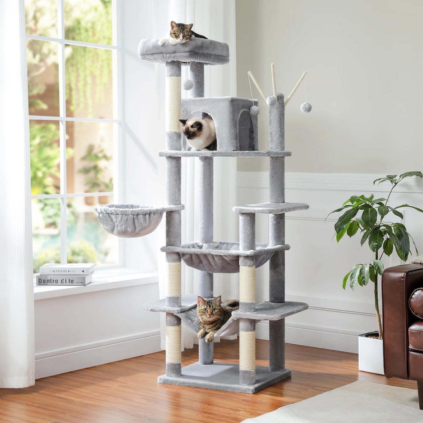 Multi-Level Plush Cat Condo with Scratching Posts