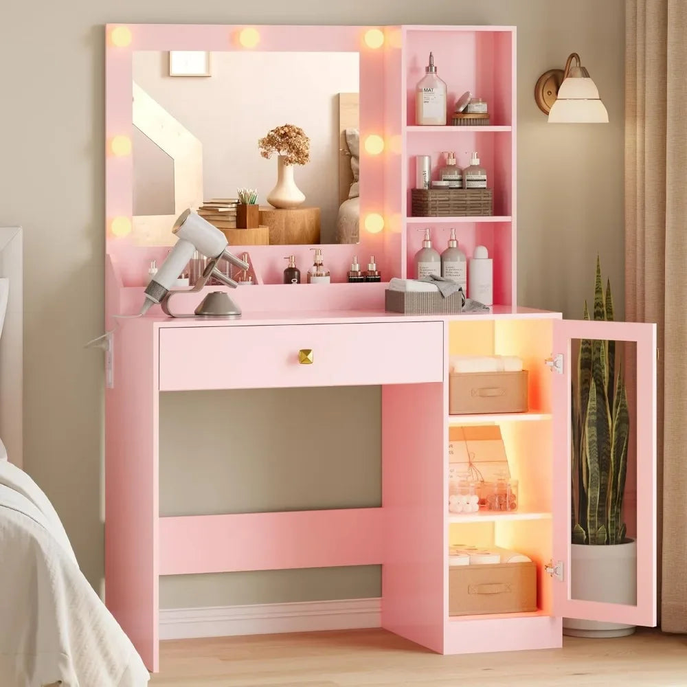 Vanity Desk with Mirror and RGB Lights