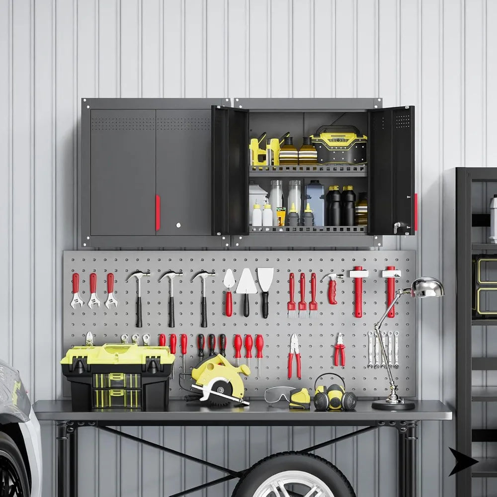 Wall Mounted Garage Storage Cabinet with Lock and Handle