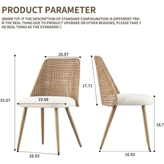 Boucle Upholstered Rattan Dining Chairs with PE Cane Back