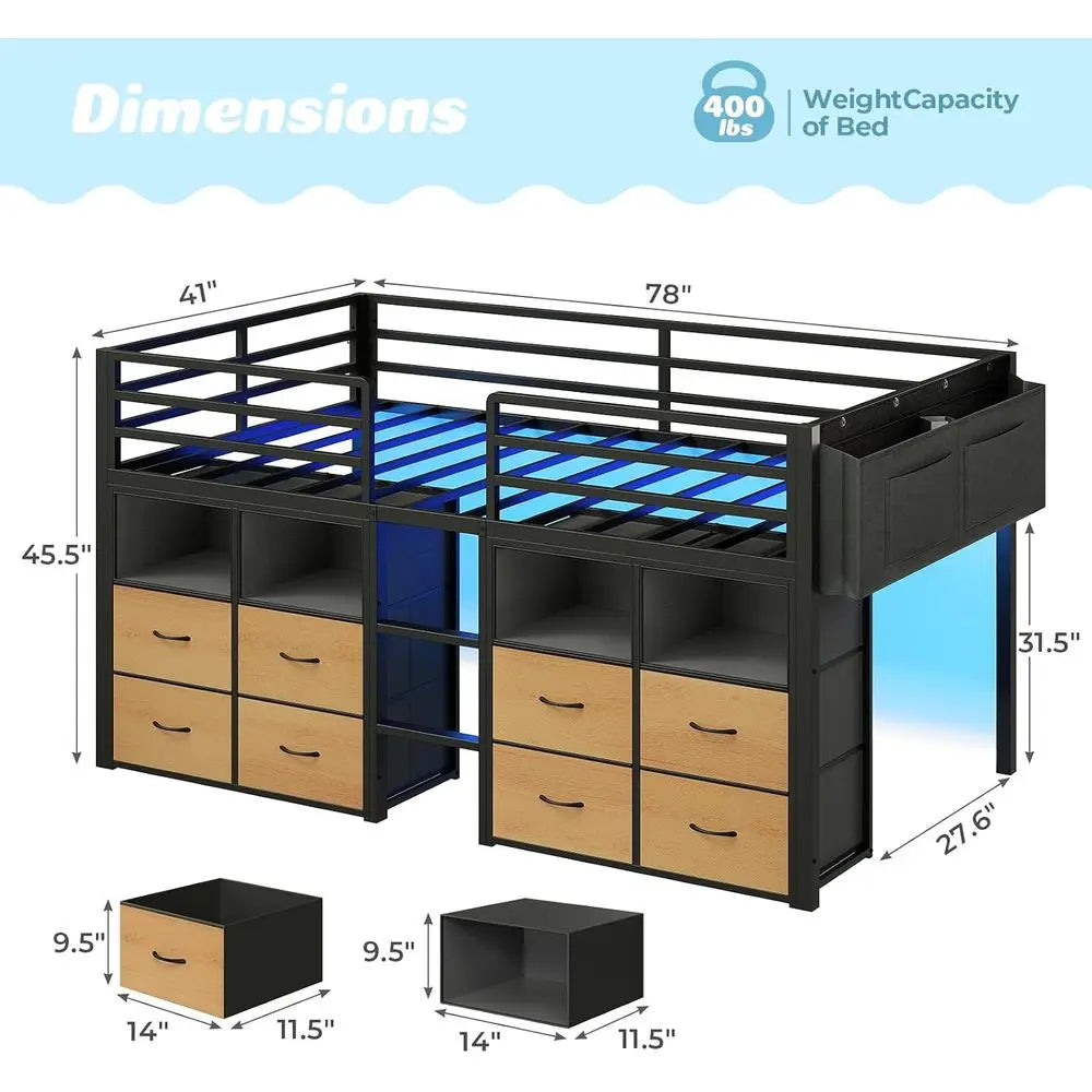 Low Lot Bed Twin Size with Natural | Storage Bookcases