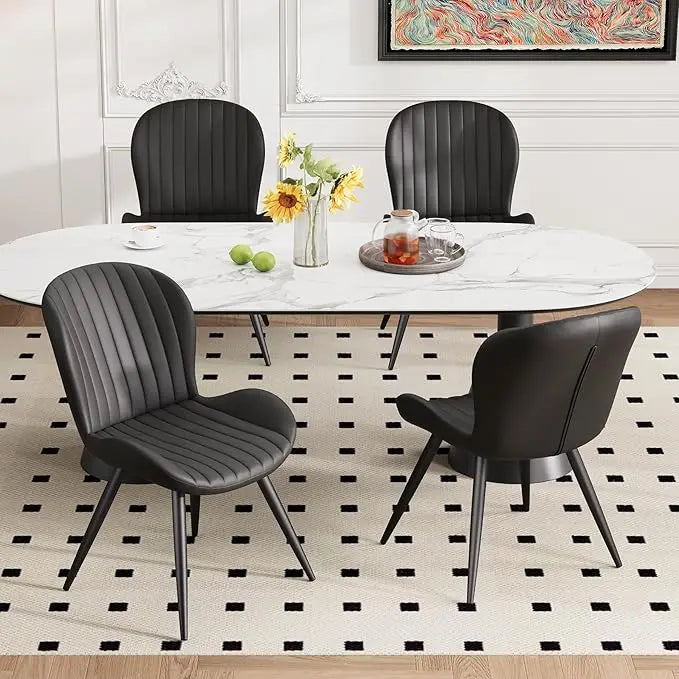 Upholstered Modern Fabric Dining Chairs with Thick Cushions