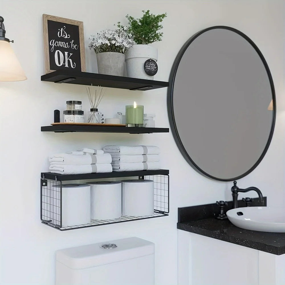 Wood Bathroom Wall Mounted Floating Shelves