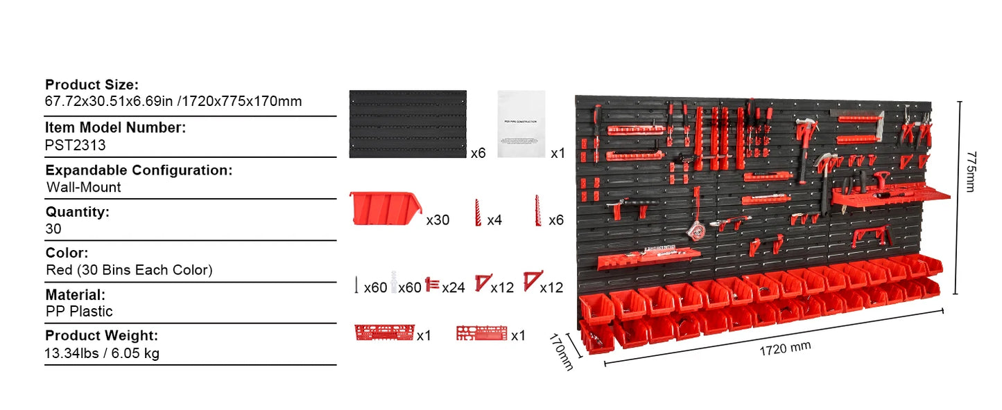Wall Mounted Storage Bins Parts Rack Organizer