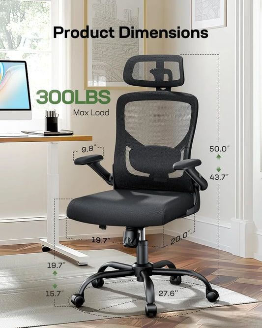 Lumbar Support with Headrest Flip-Up Liftable Arms Swivel Computer Chair