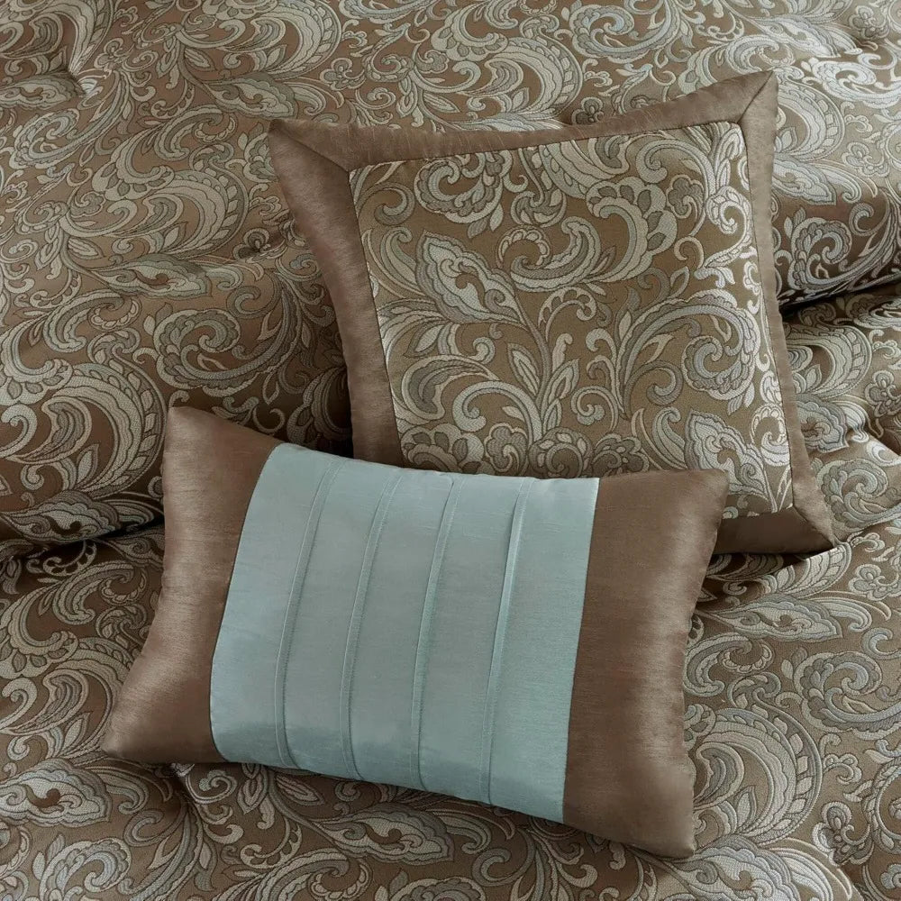 Essentials 24-Piece Faux Silk Comforter Set with Paisley Jacquard Design and Matching Curtains