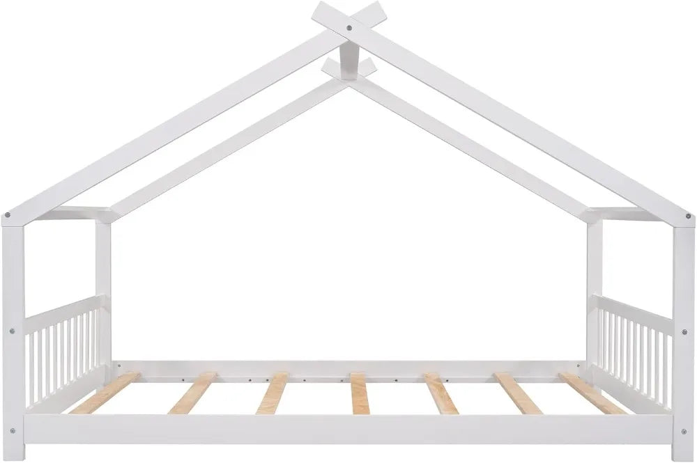 White Montessori Floor Bed with Headboard & Foot Board