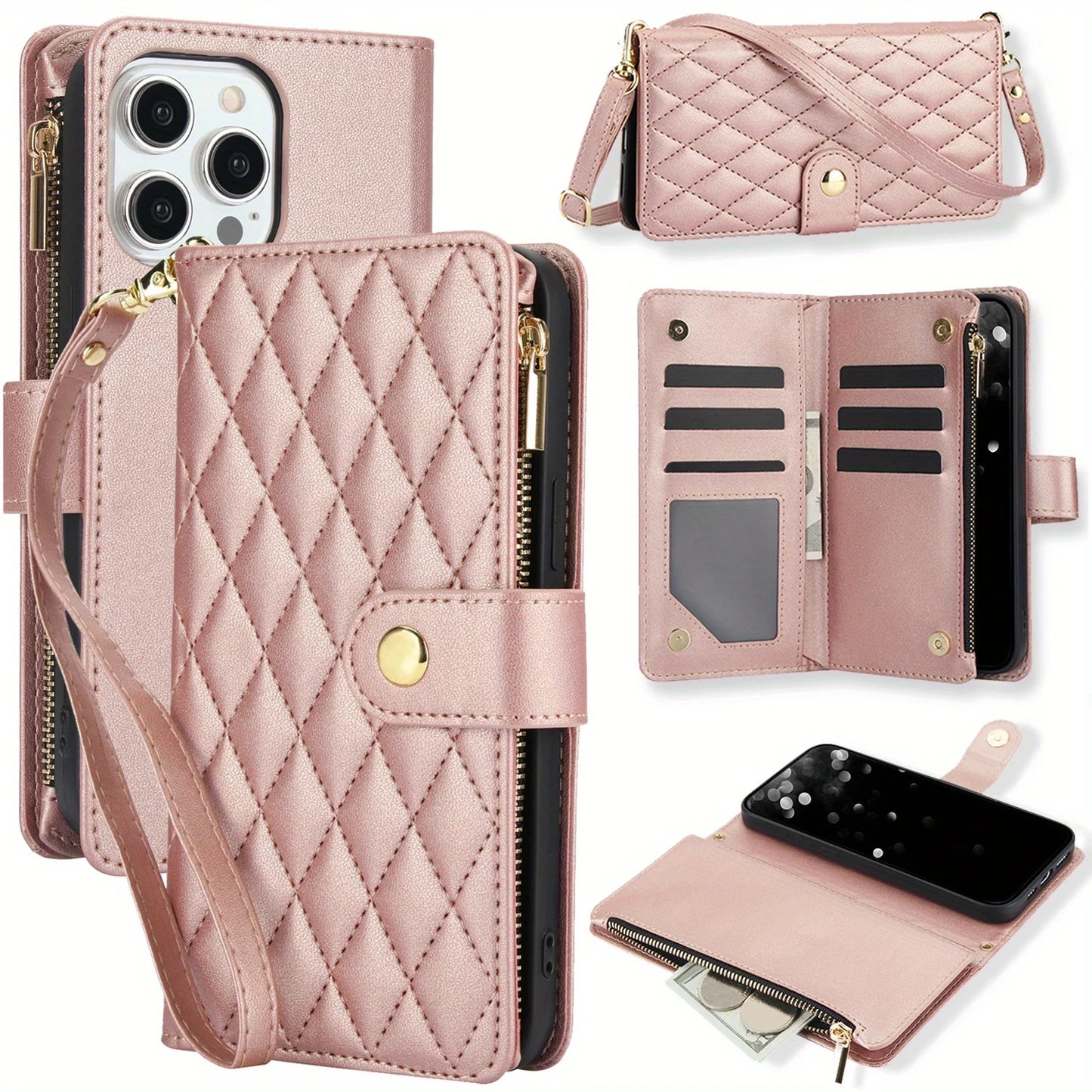Cross-body PU Leather Wallet Flip Case with Zipper Card Slot