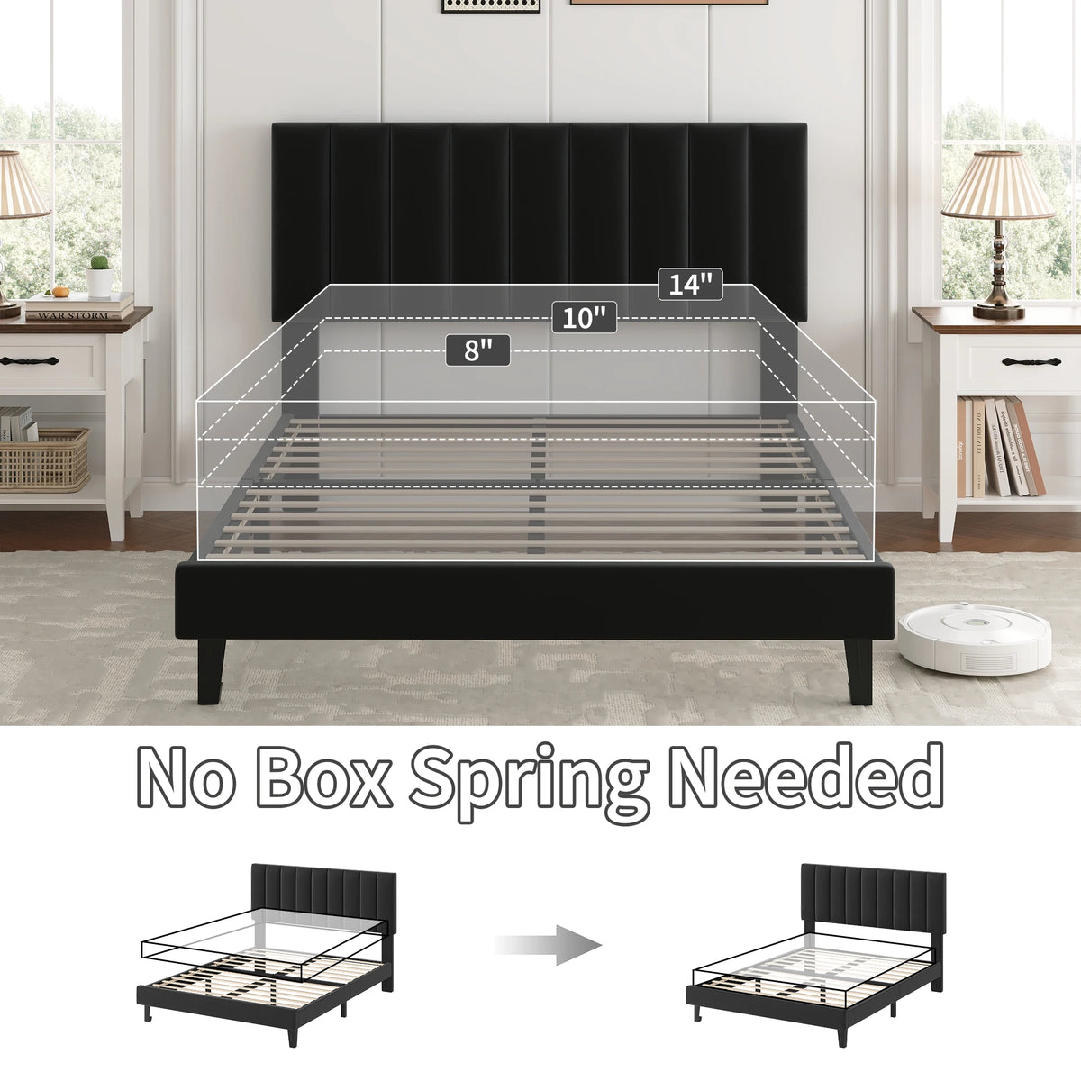 Velvet Upholstered Platform Bed Frame