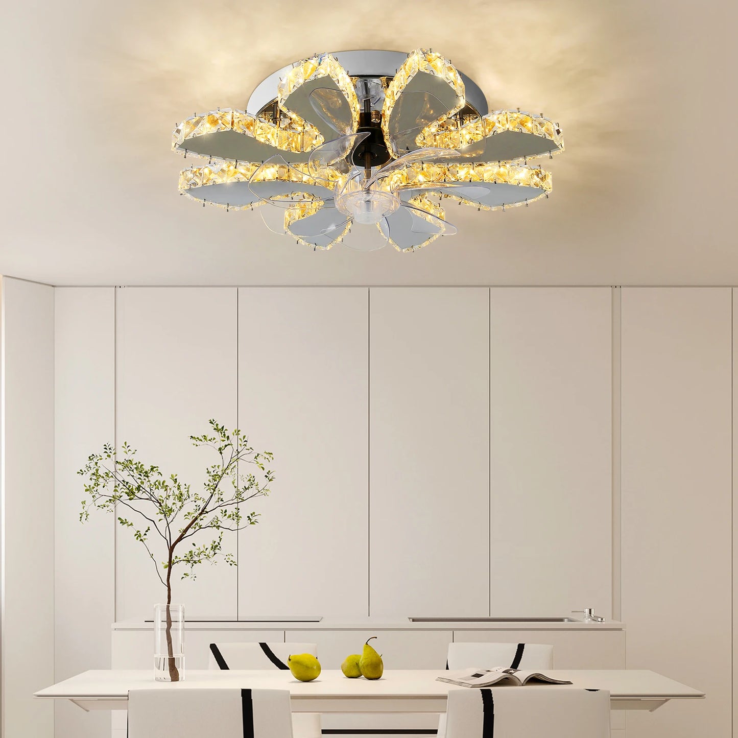 Luxury Crystal Chandelier Modern Ceiling Fan Light