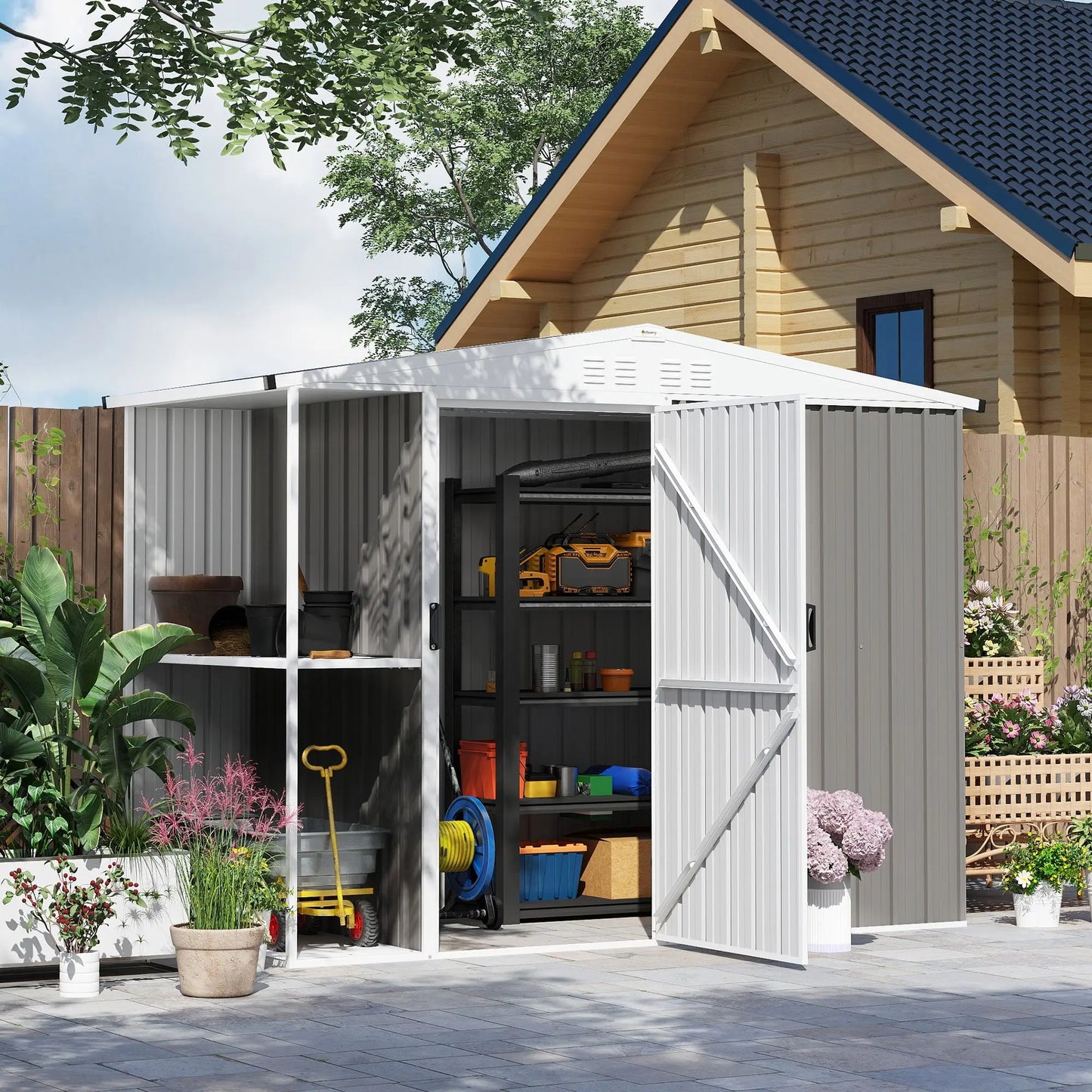 Outdoor Garden Metal Utility Shed with Air Vents and Lockable Door