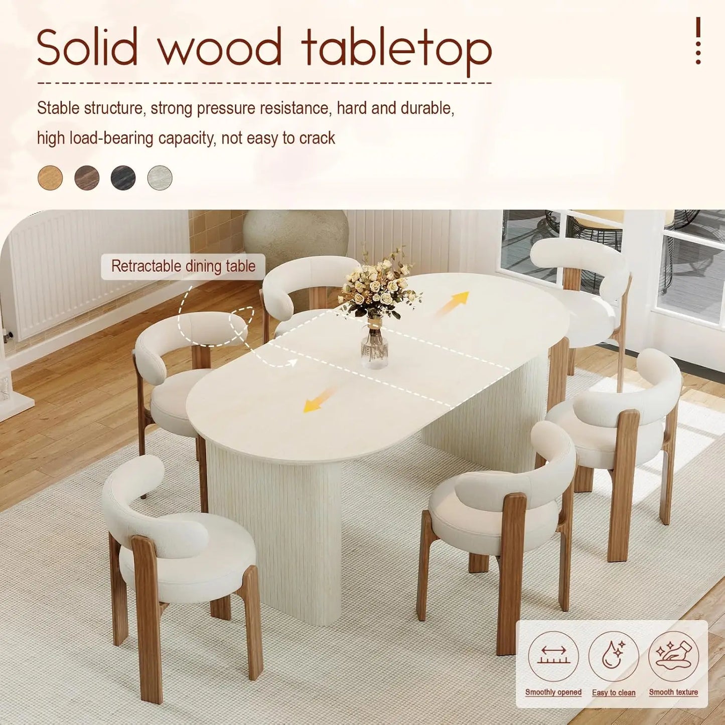 Curved Fluted Base Extendable Oval Dining Table