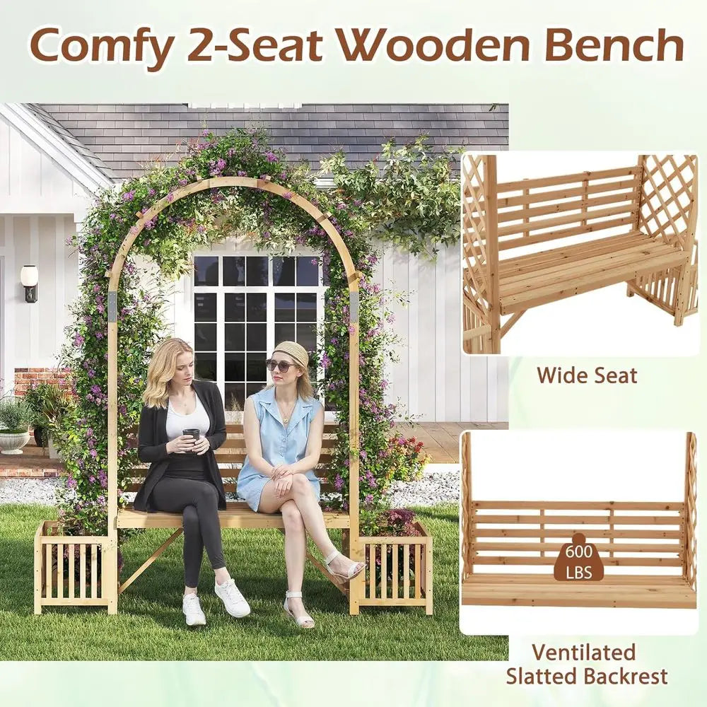 Wooden Garden Arbor with an Arch for Climbing Plants