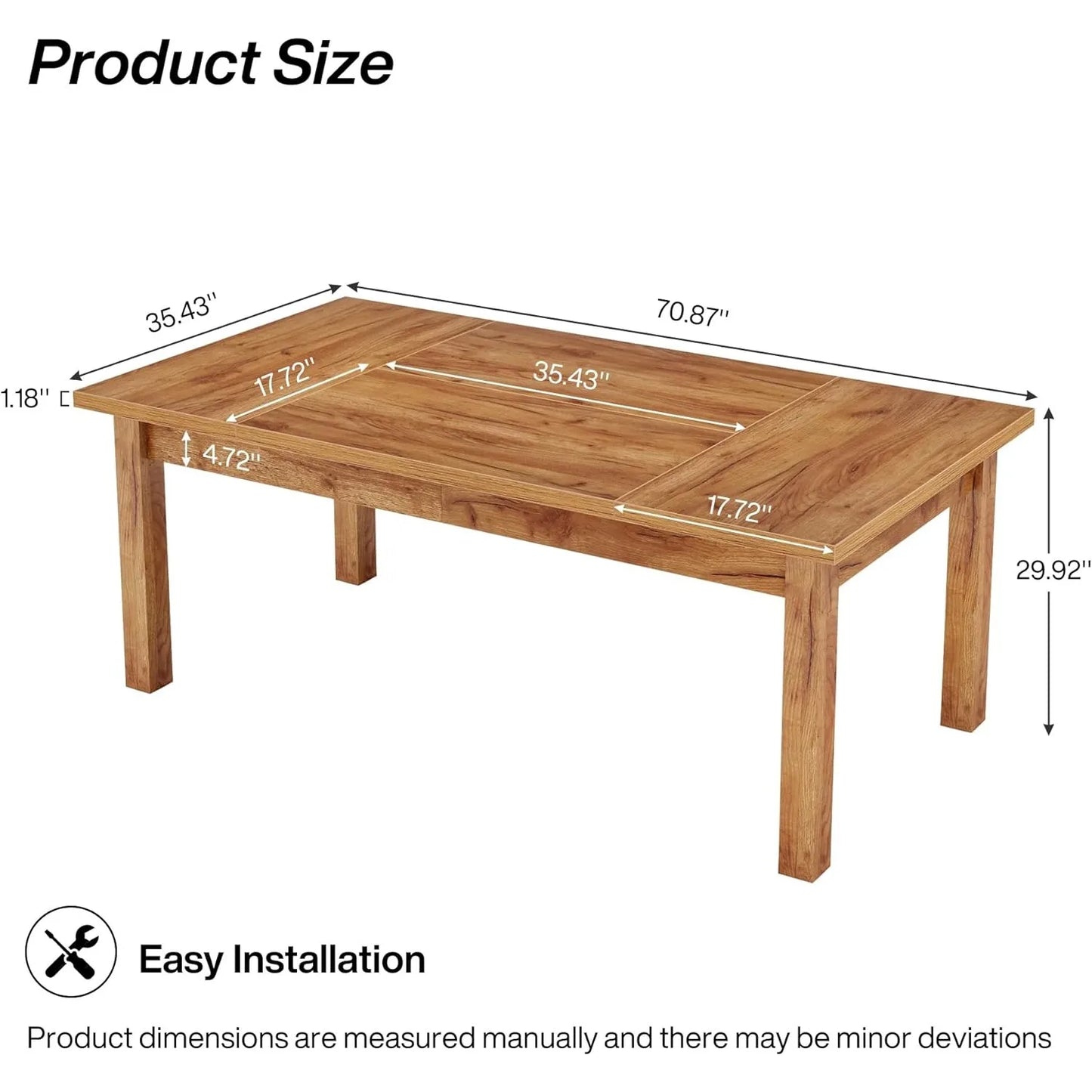 Heavy Duty Large Rectangular Farmhouse Dining Table with Solid Legs