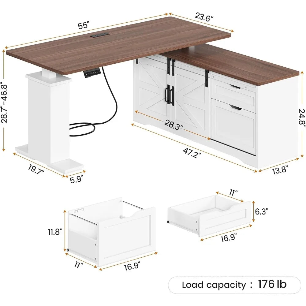 Farmhouse L Shaped Corner Desk with Storage Drawers