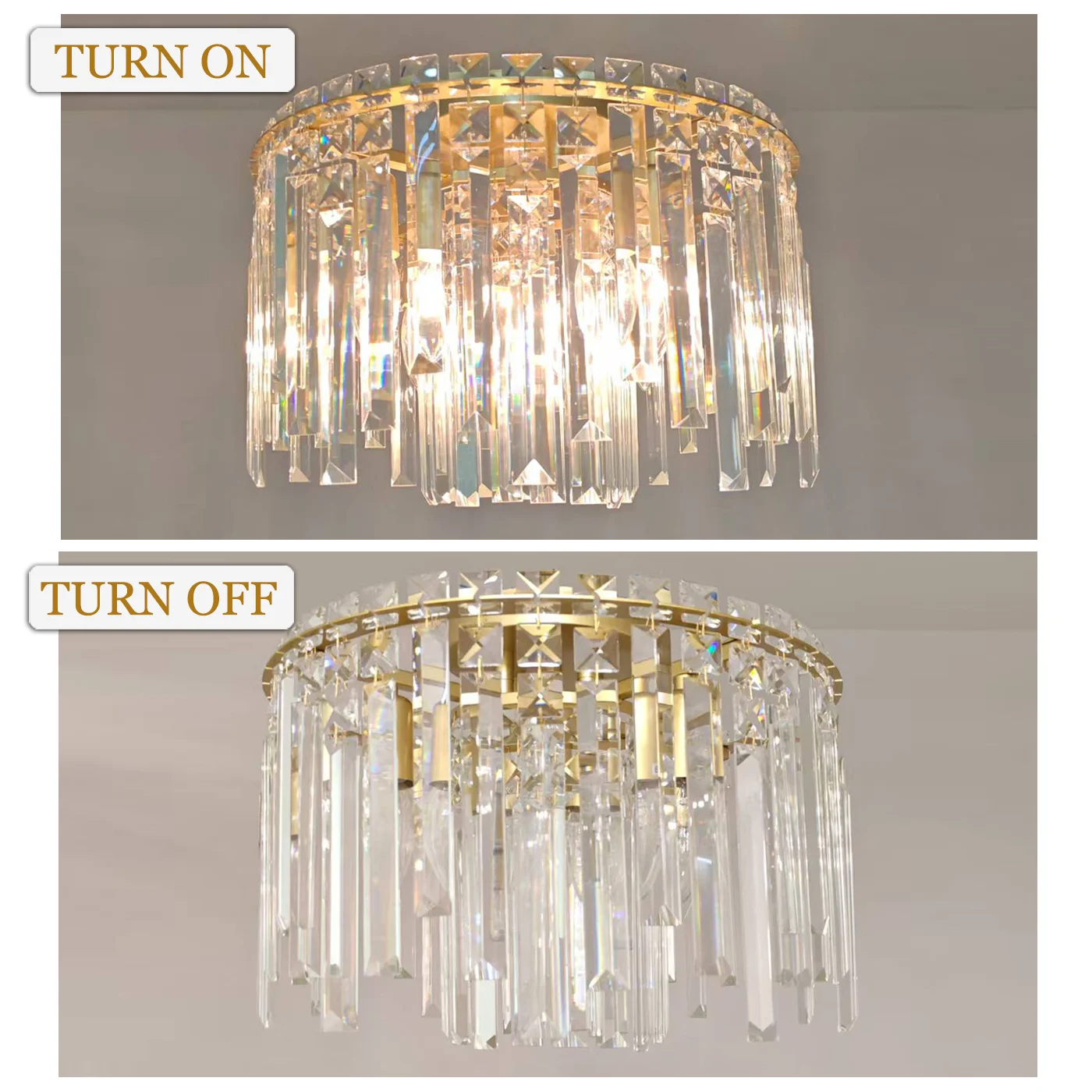 Luxury Gold Crystal Flush Mount Teardrop Crystal Chandelier