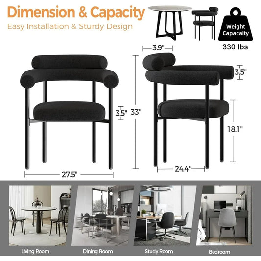 Modern Black Boucle Dining Chair with Arms Set of 4