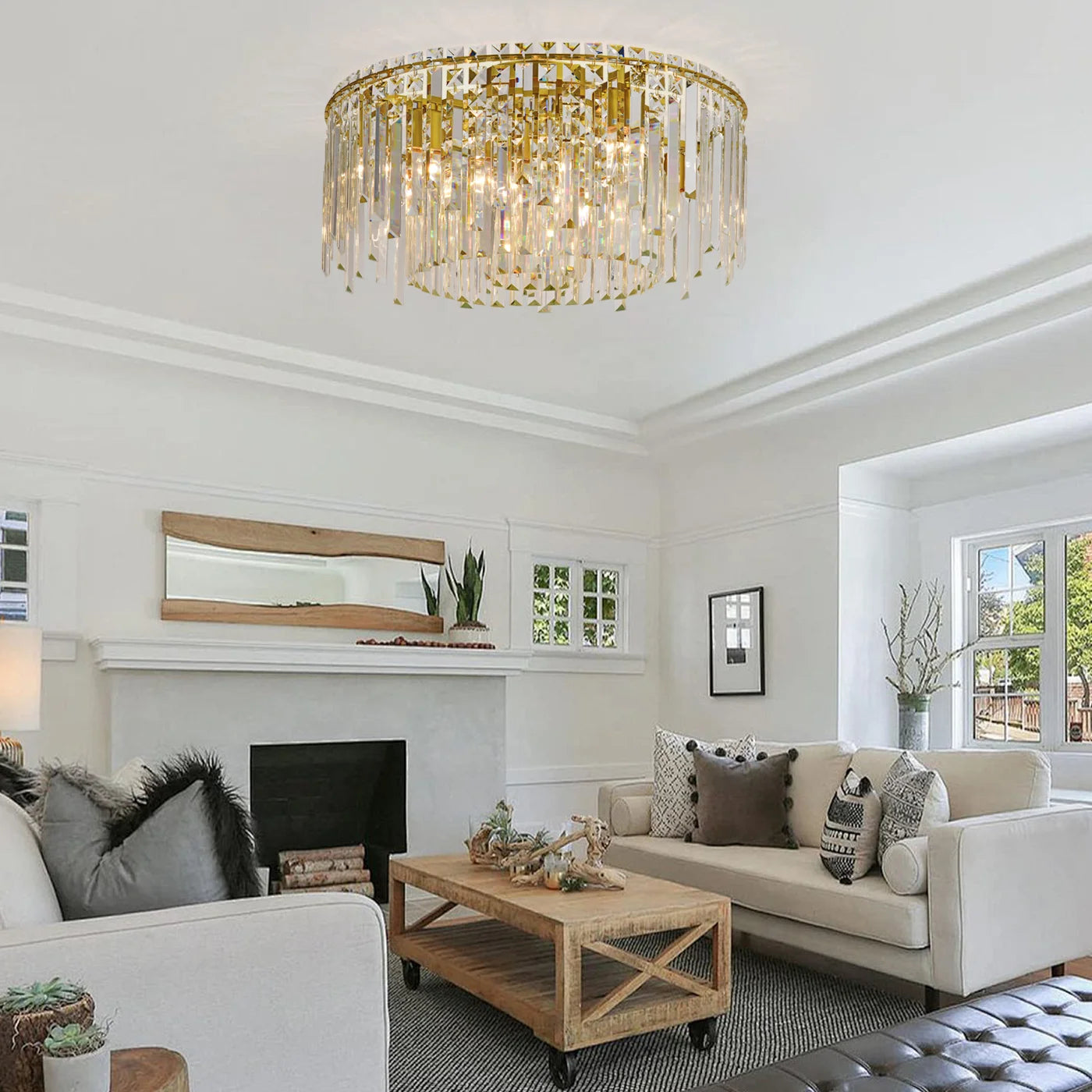 Luxury Gold Crystal Flush Mount Teardrop Crystal Chandelier