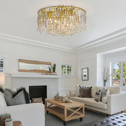 Luxury Gold Crystal Flush Mount Teardrop Crystal Chandelier