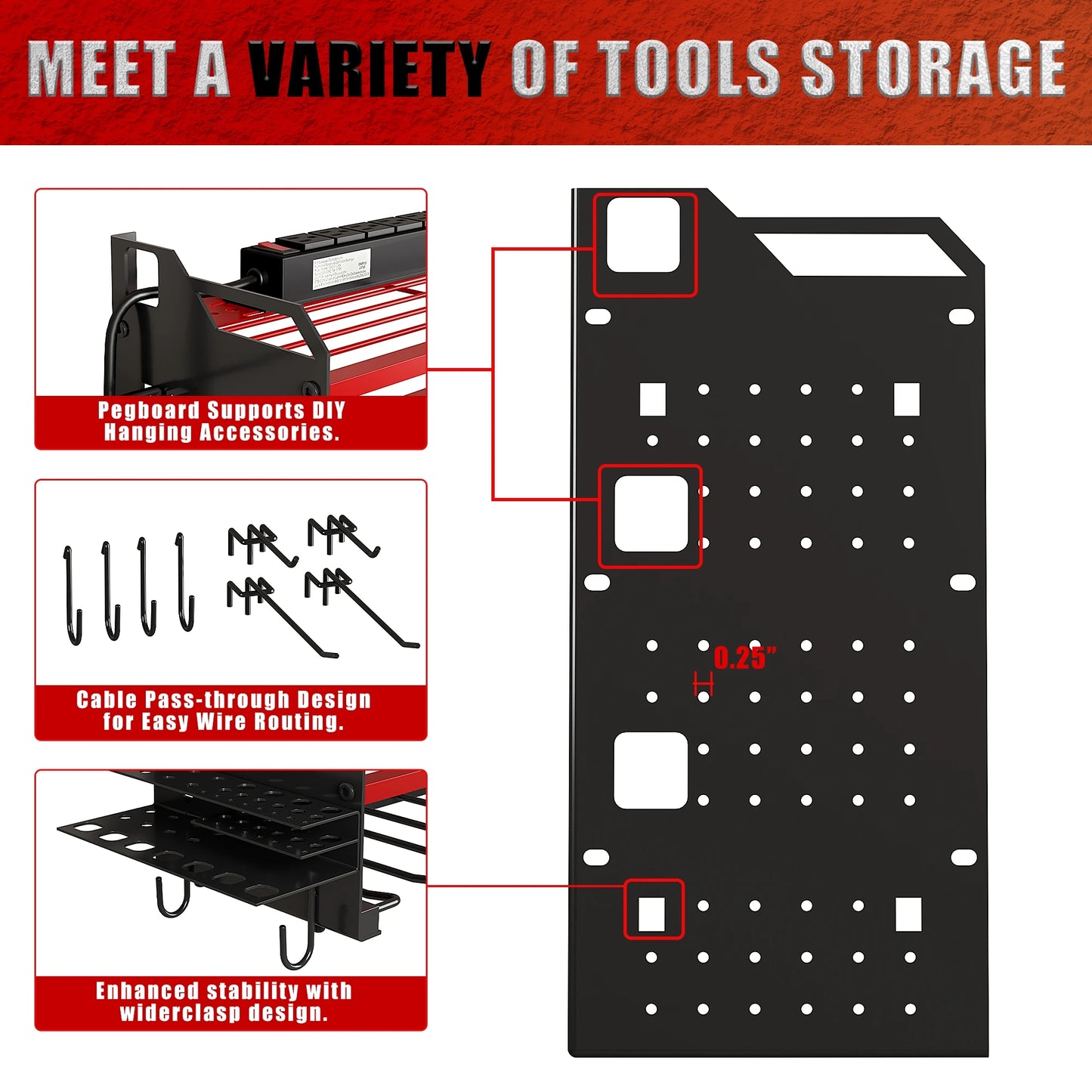 Heavy Duty Tool Organizer Wall Mount with Charging Station