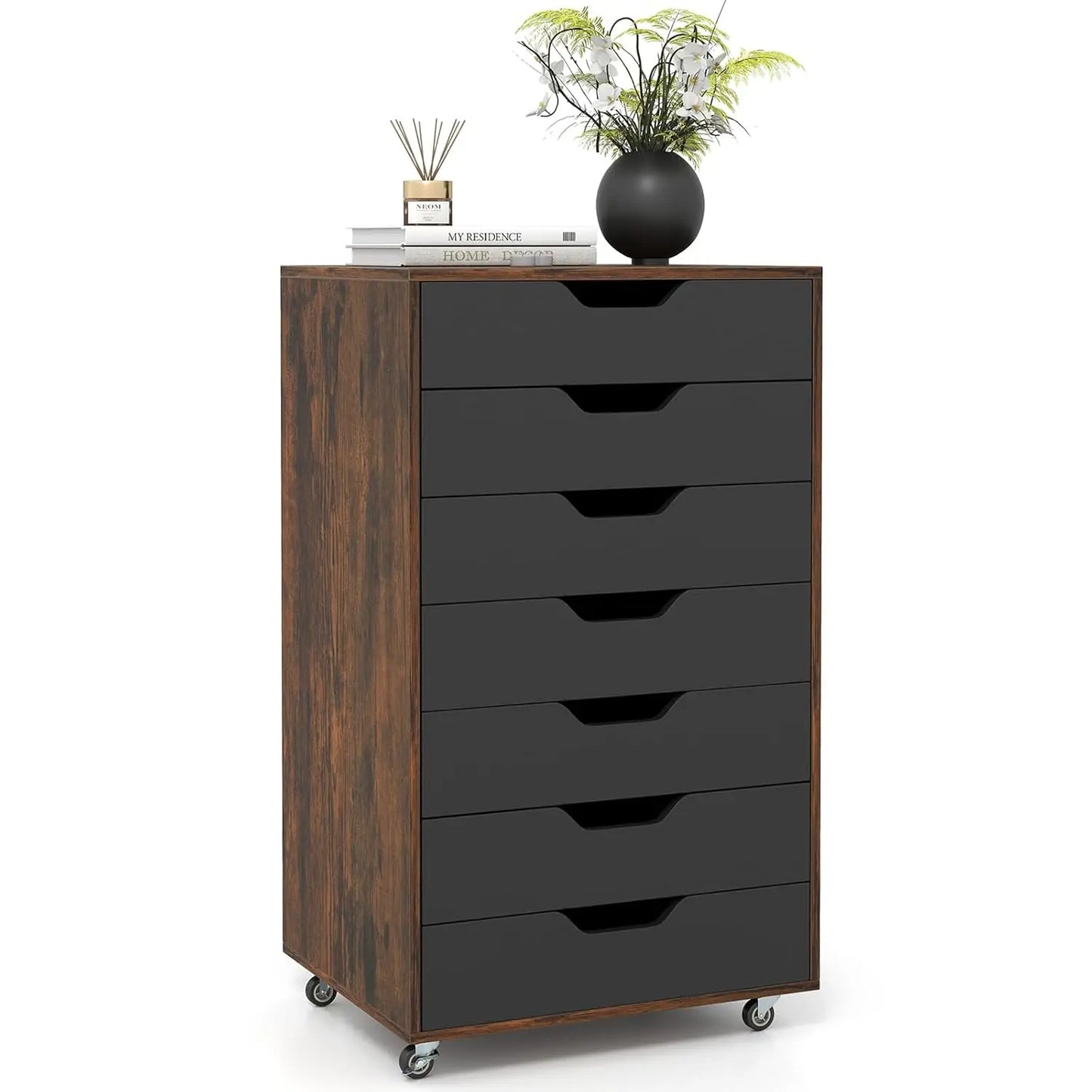 Mobile Storage Cabinet Wooden File Organizer Lockable Wheels