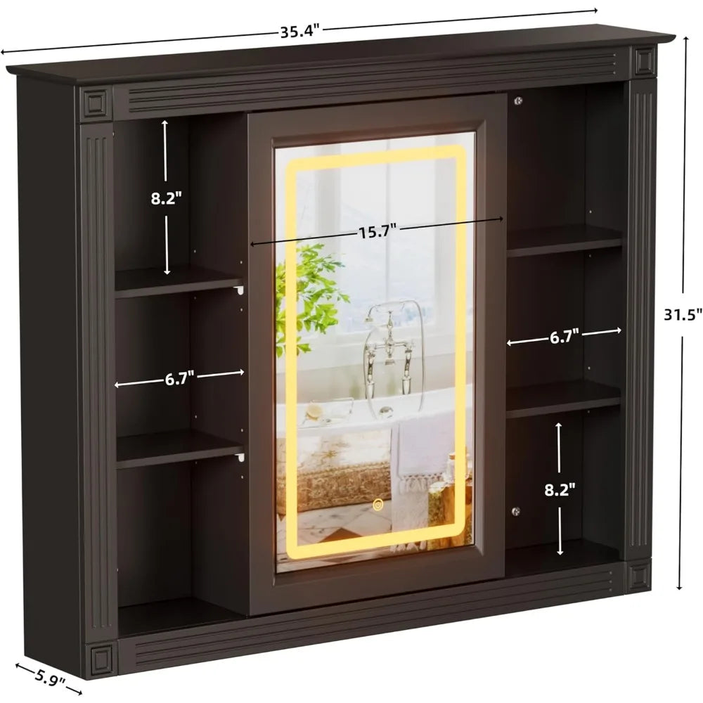 Wood Medicine Cabinet Over The Toilet Storage Organizer with Mirrored Doors