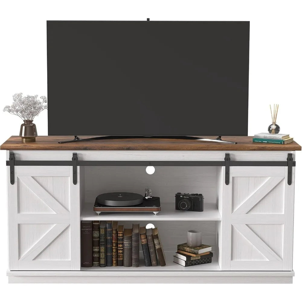 Entertainment Center with Storage Cabinets and Sliding Barn Doors