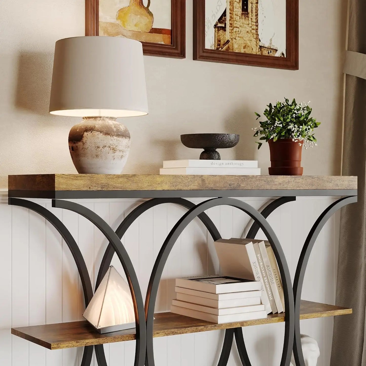Narrow Console Table with Storage Shelves