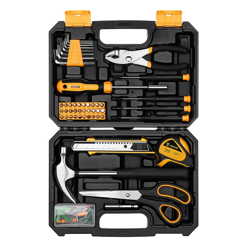 General Household Hand Tool Kit with Plastic Toolbox Storage Case