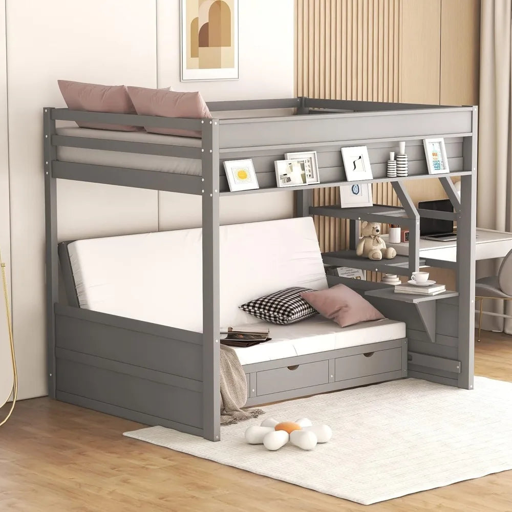 Harper & Bright Designs Full Over Full/Futon Bunk Beds with Stairs