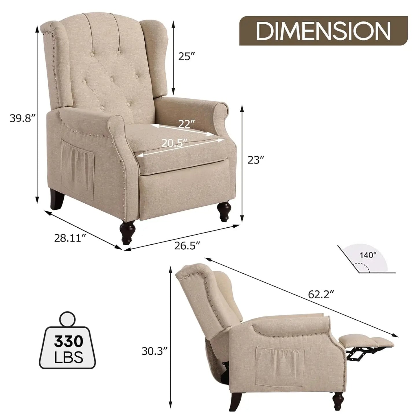 Massage Heat Wingback Recliner