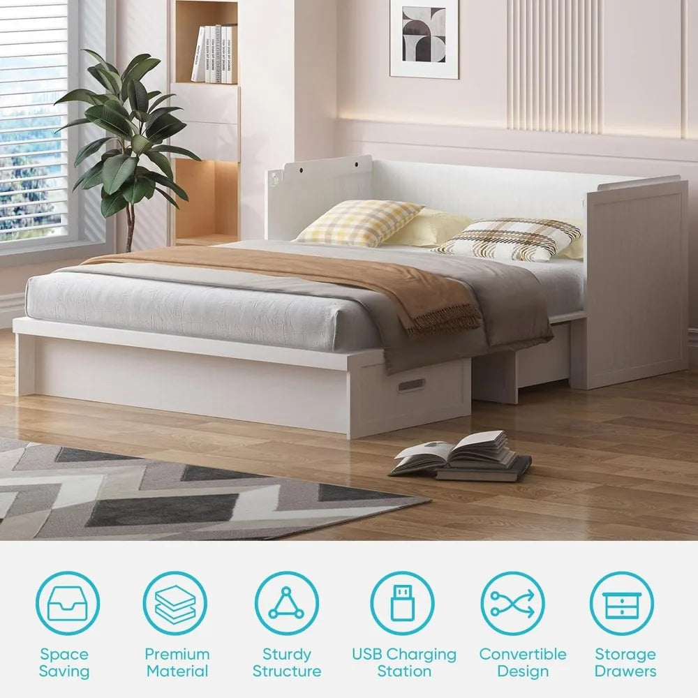 Murphy Bed with Charging Station and Storage Drawers