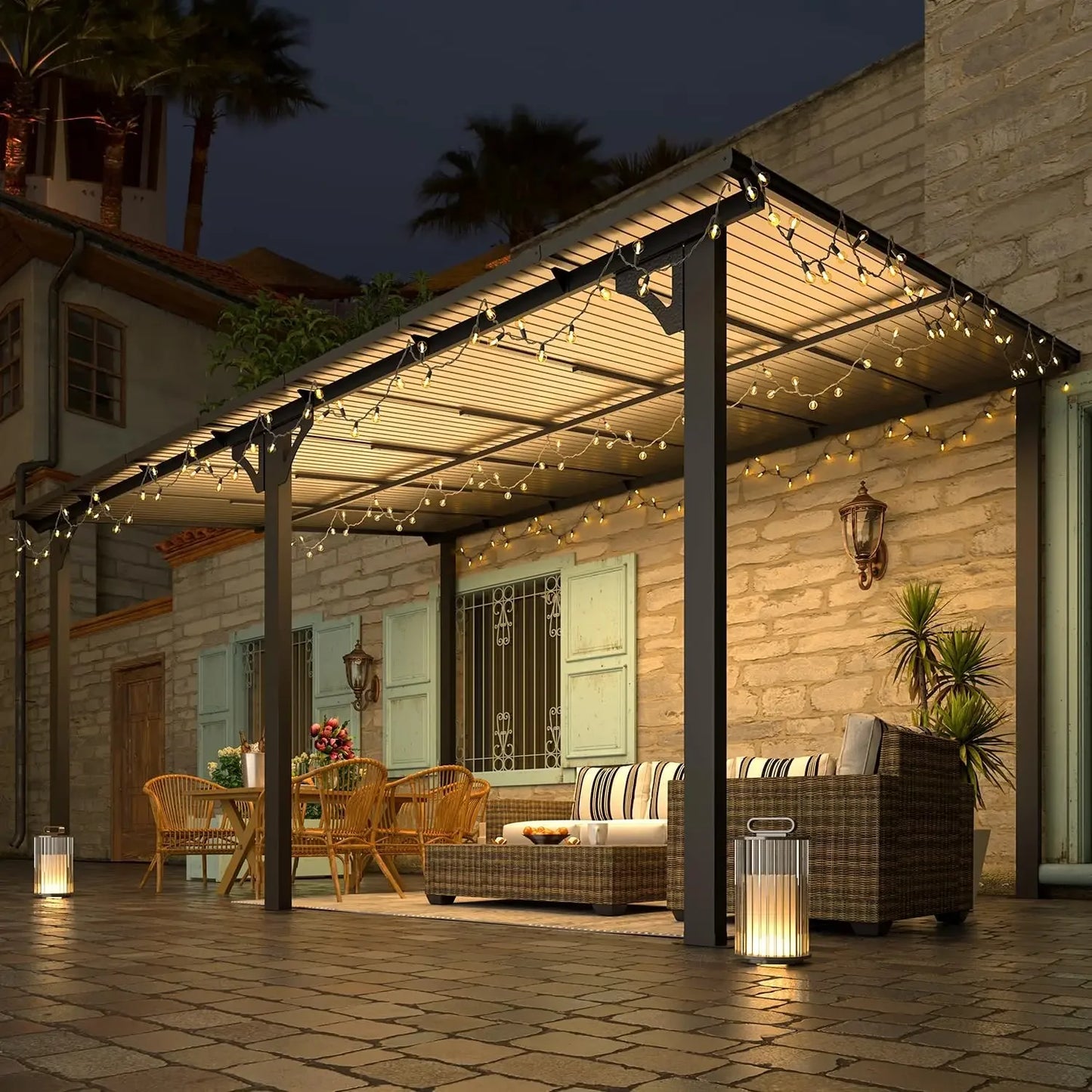POPULAR Hard Top Lean To Gazebo Pergola With Roof For Patio