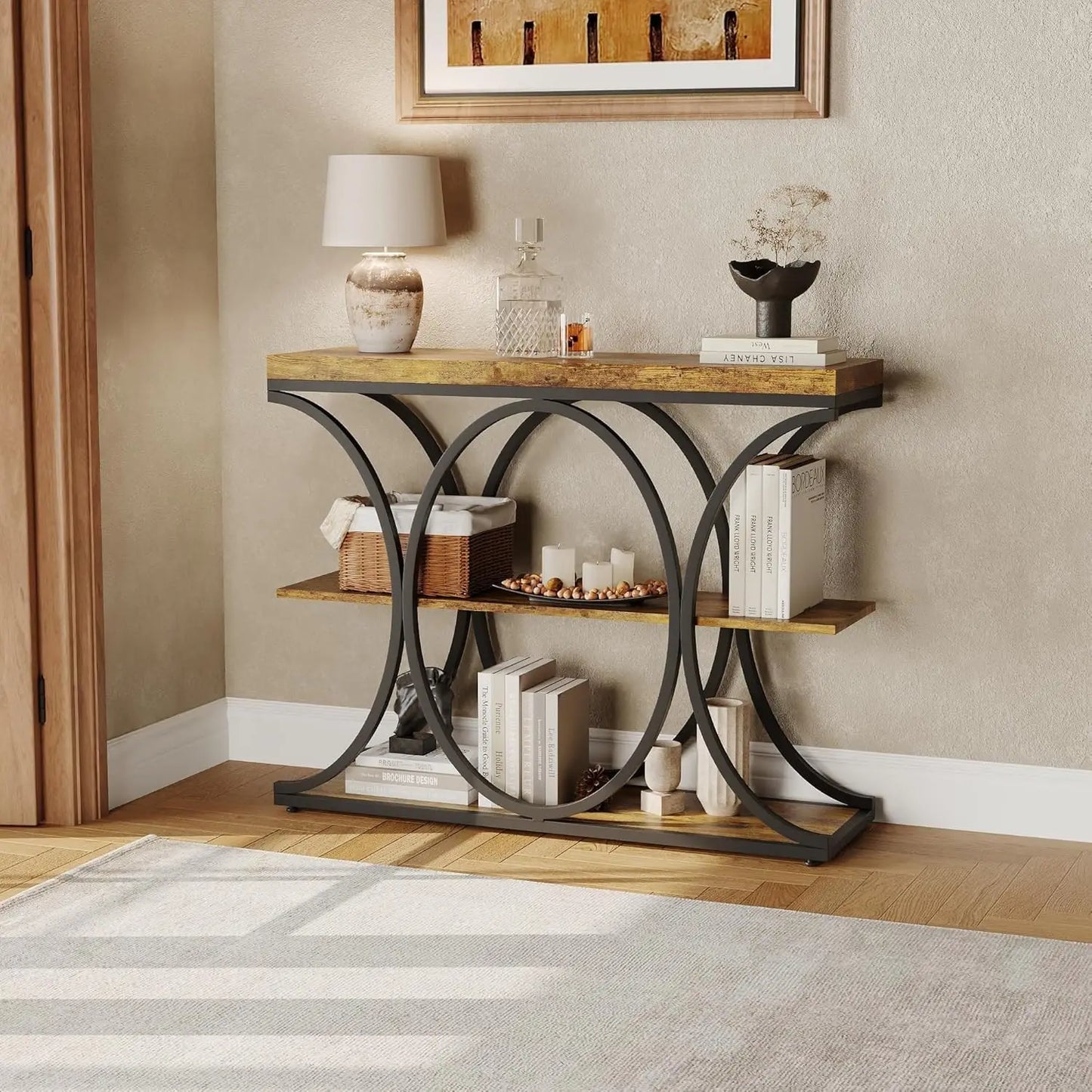 Narrow Console Table with Storage Shelves