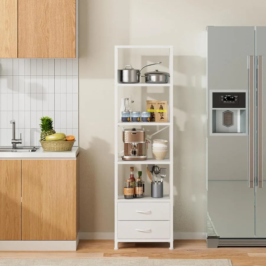 Narrow Bookshelf - 5 Tier Corner Shelf