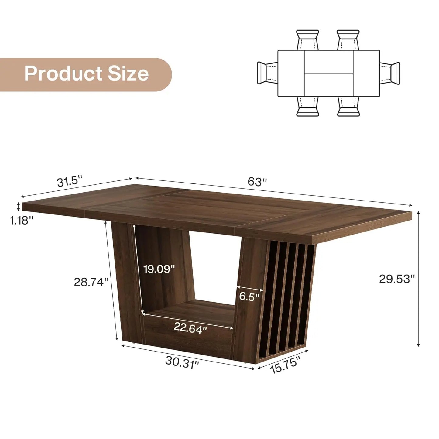 Heavy-Duty Wood Base Rectangular Dining Table
