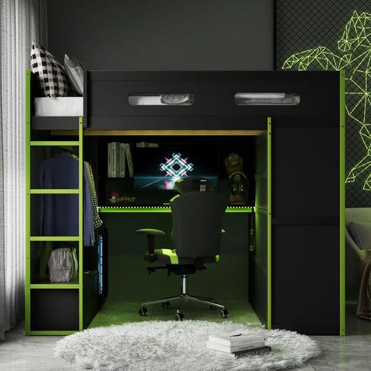 Full Wood Gaming Loft Bed