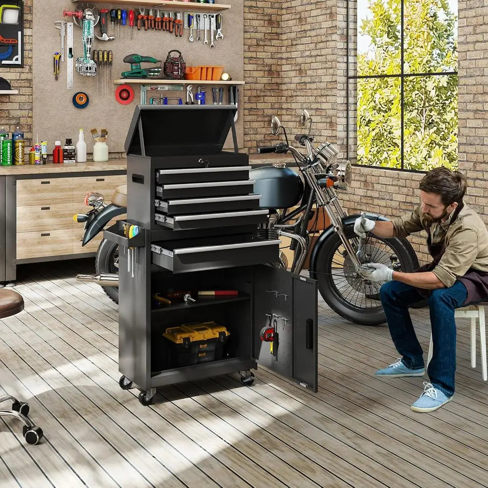 Rolling Tool Cabinet with Lockable Wheels,  and Garage