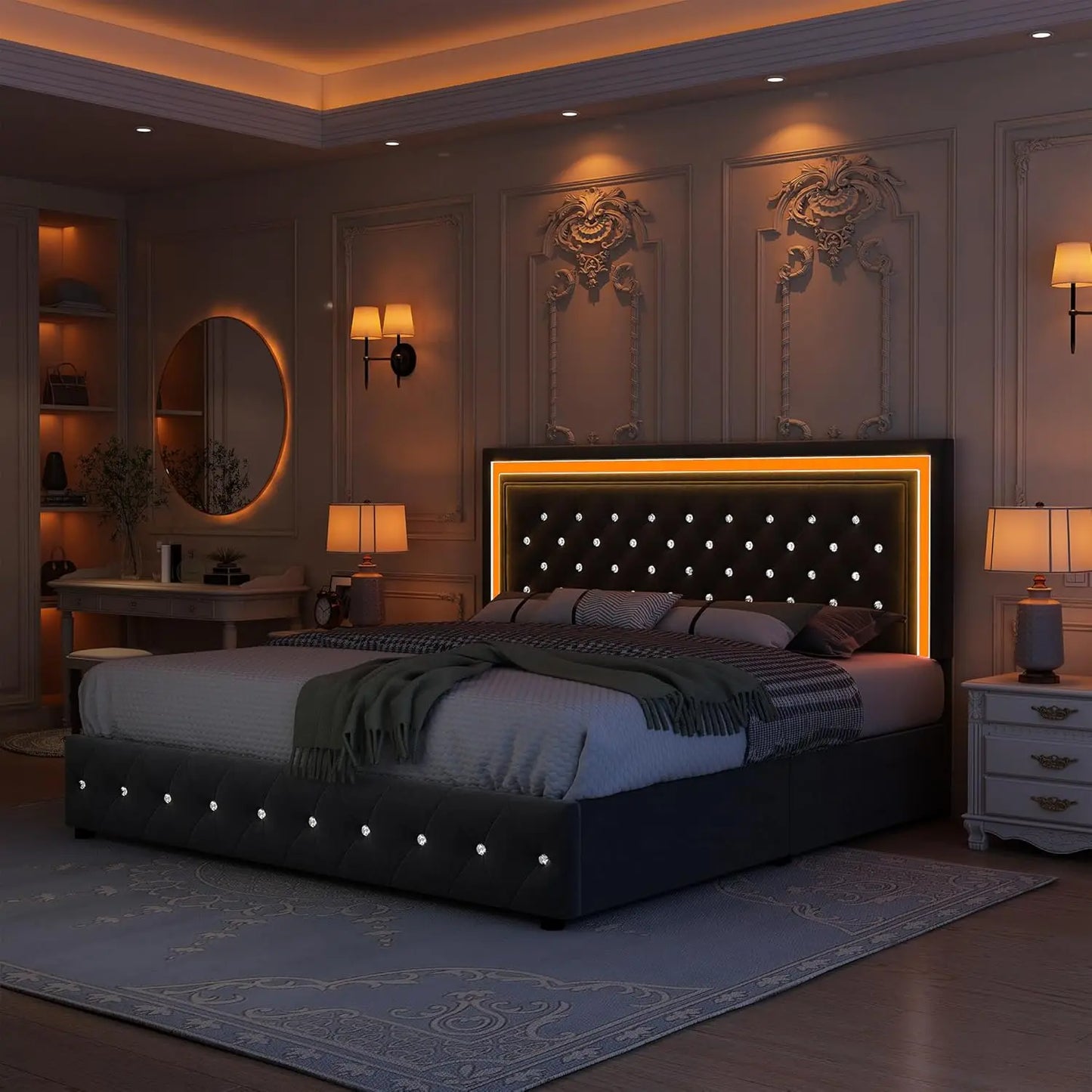 Bed Frame with Led Lights and No Box Spring Needed