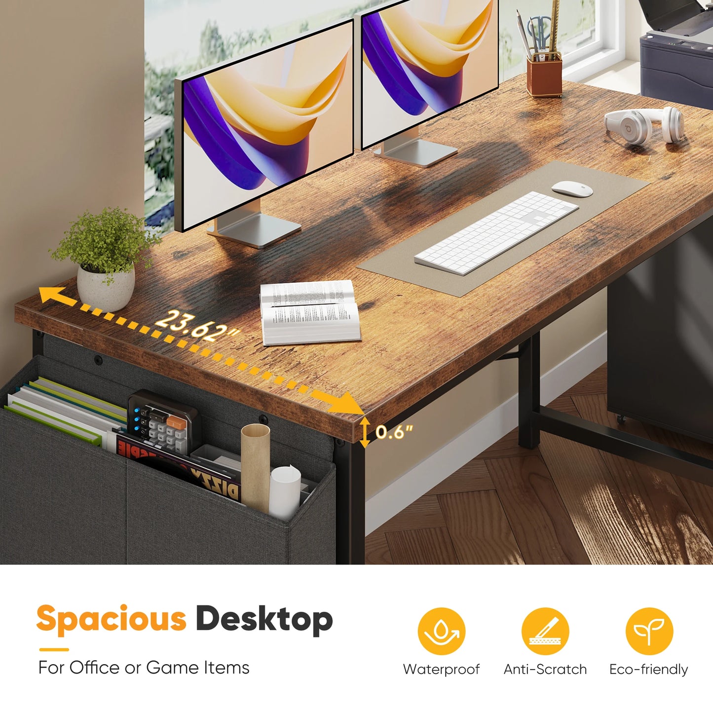 Writing Study Table with Storage Bag Metal Frame