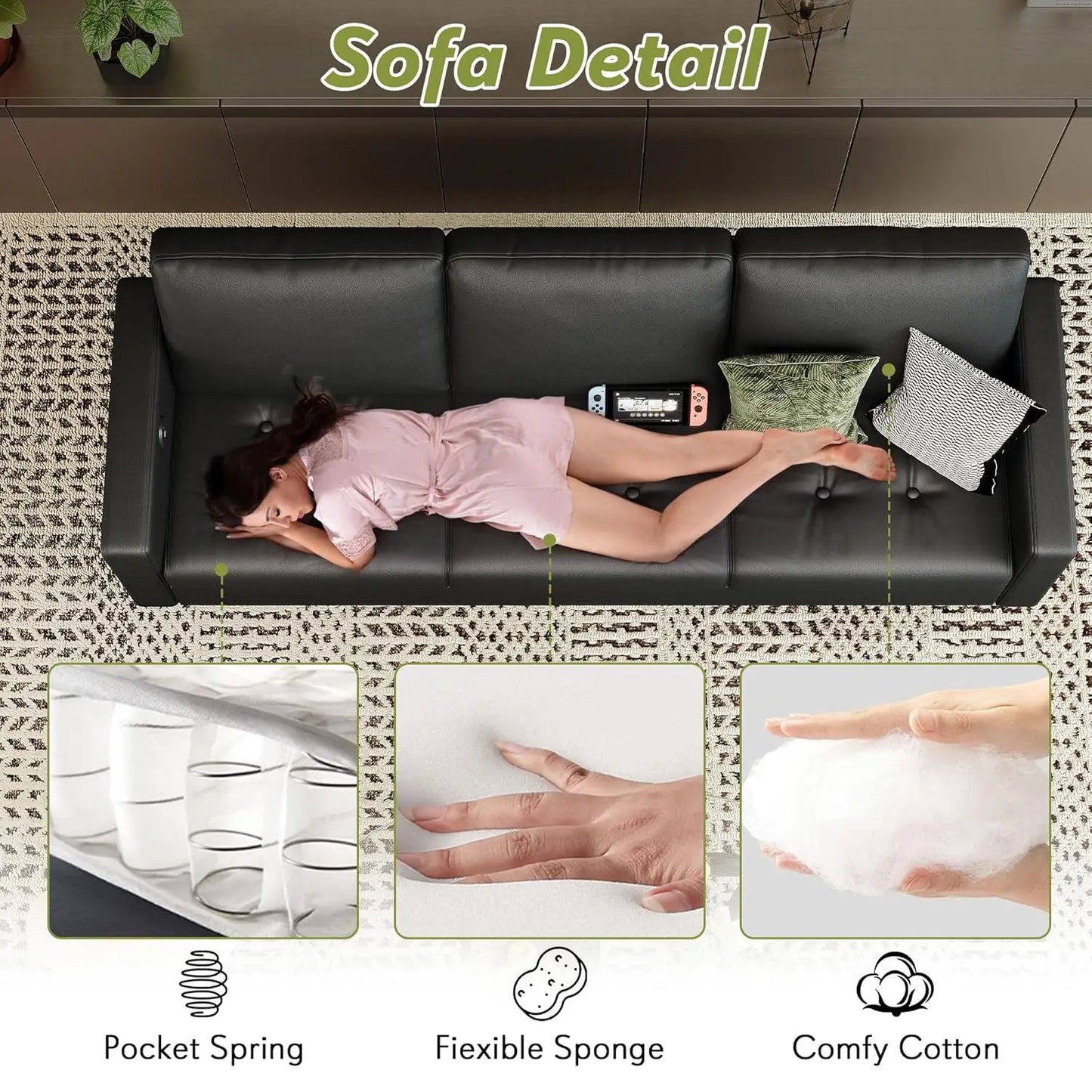 Modern Comfy Faux Leather Sofa Couch