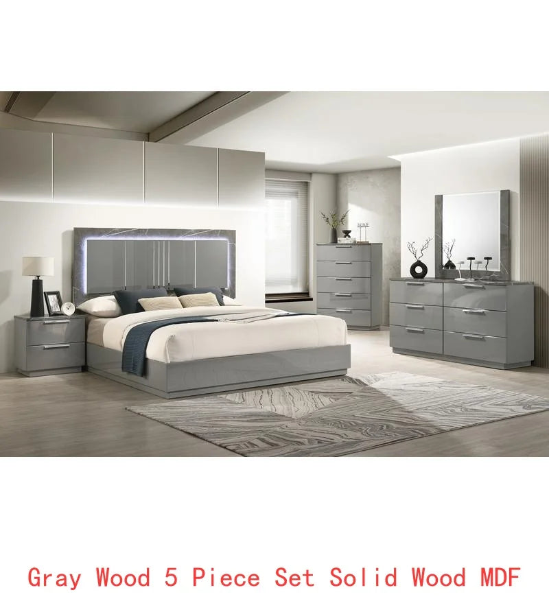 Two-Tone High-Gloss Marble and Lacquer Finish Furniture Set with LED Lighting