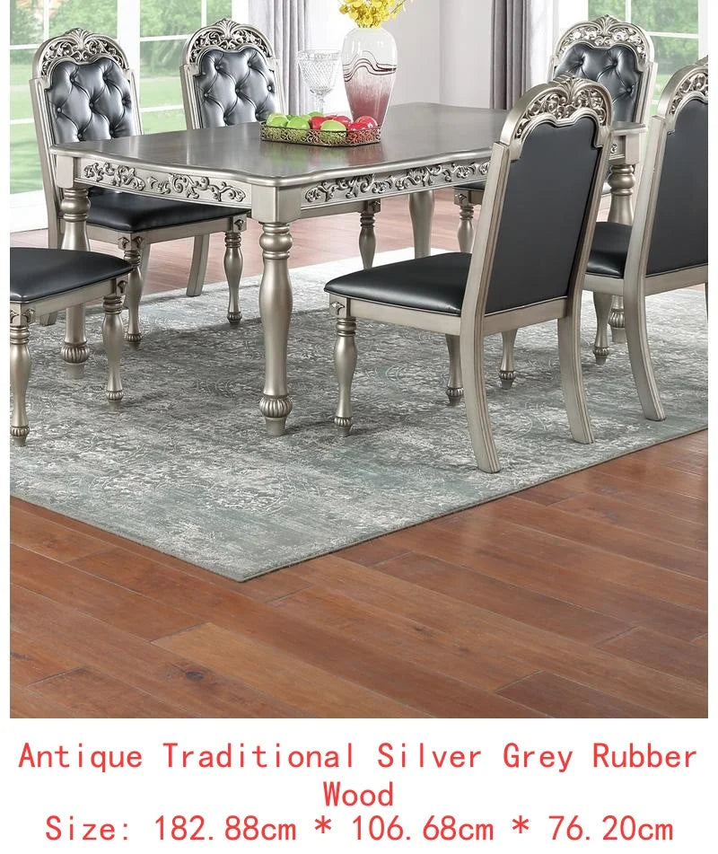 Formal 1pc Dining Table with 2 Leaves, Silver Grey Finish, Antique Design
