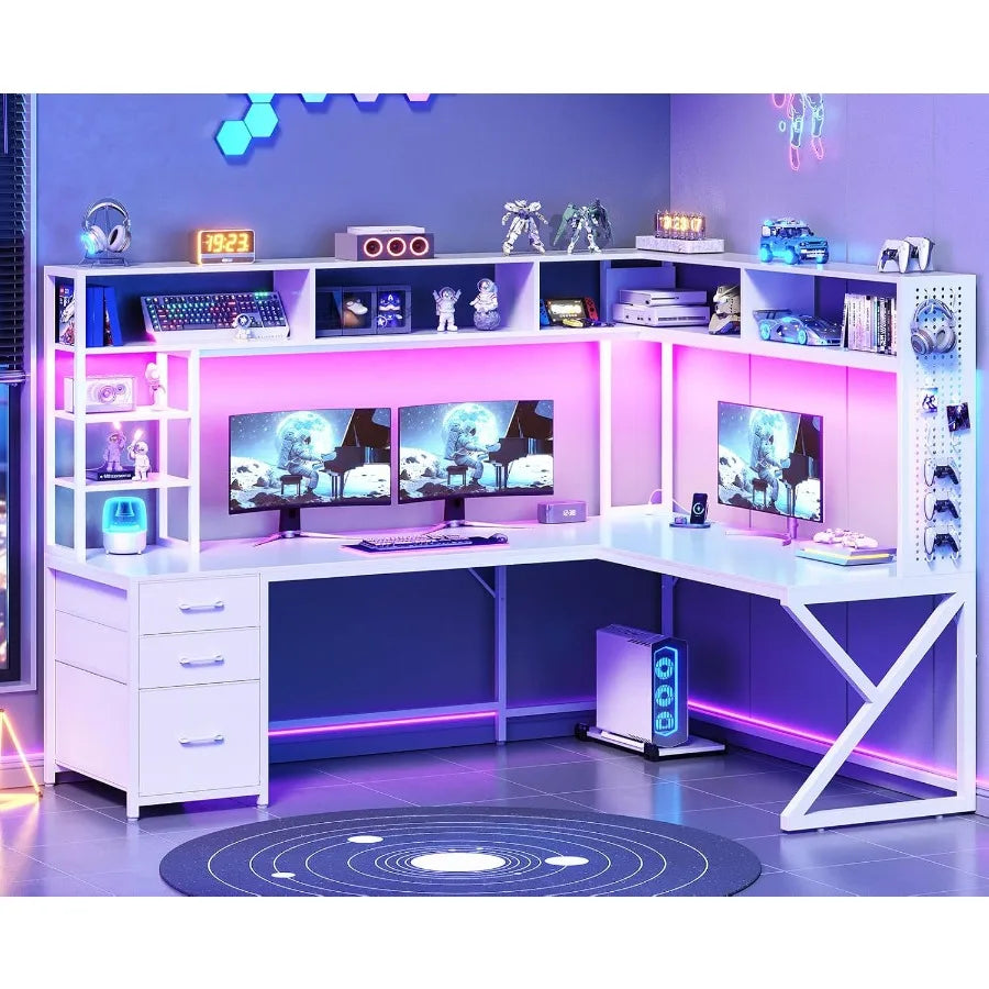 Corner Computer Desk with Storage Drawers
