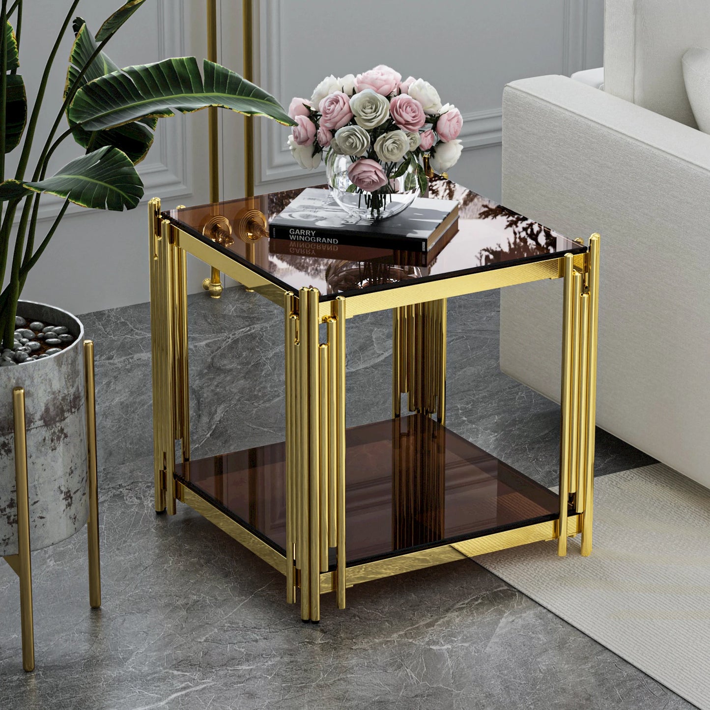 Modern luxury golden coffee table with stainless steel leg