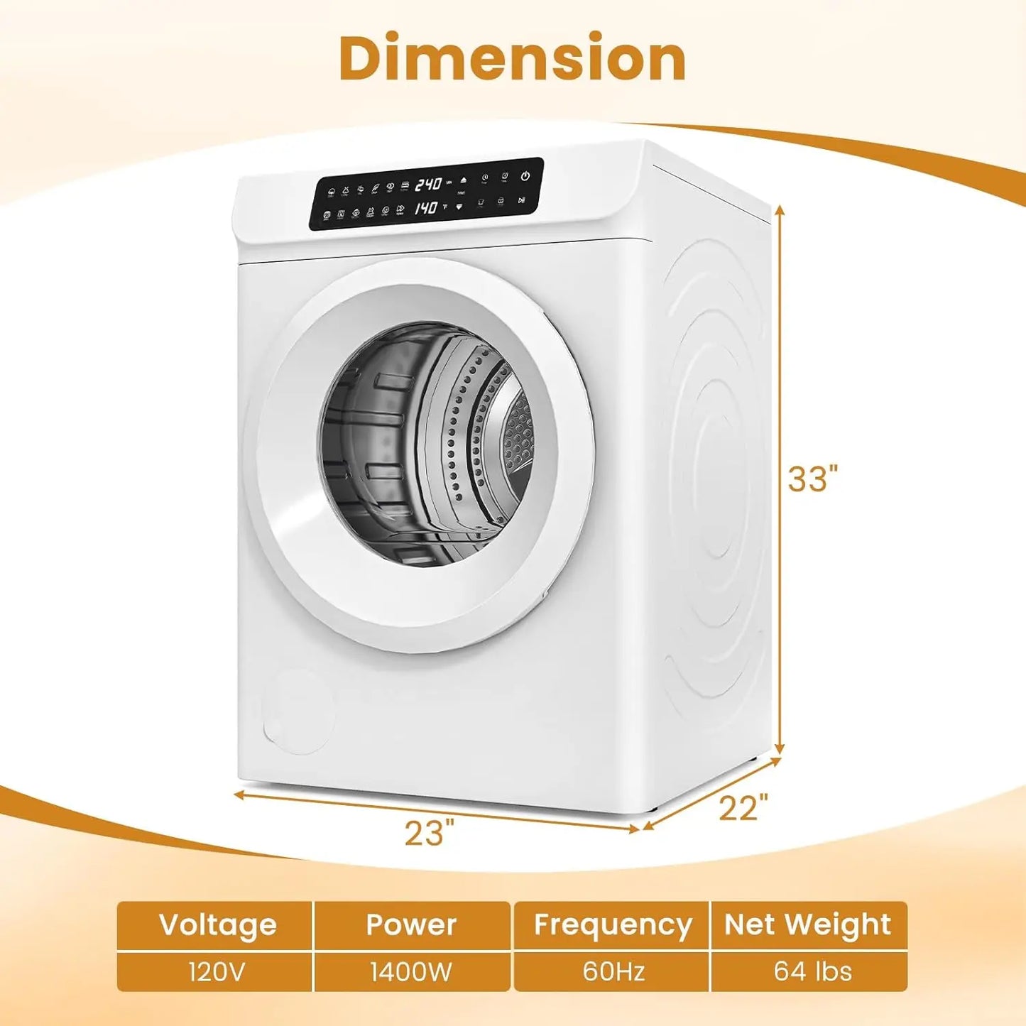 Large Capacity Laundry Dryer with Stainless Steel Tub, Dryer Machine