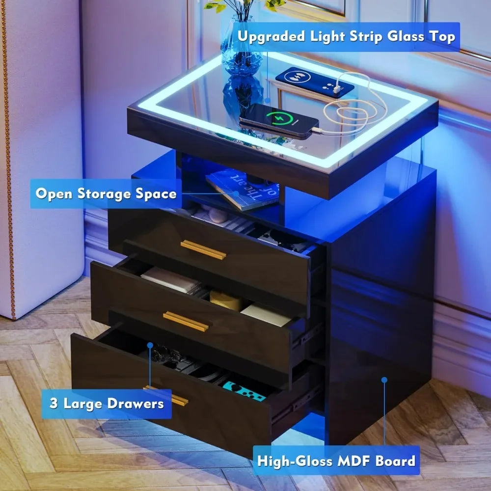 Bedside nightstands with wireless charging & Open Compartments